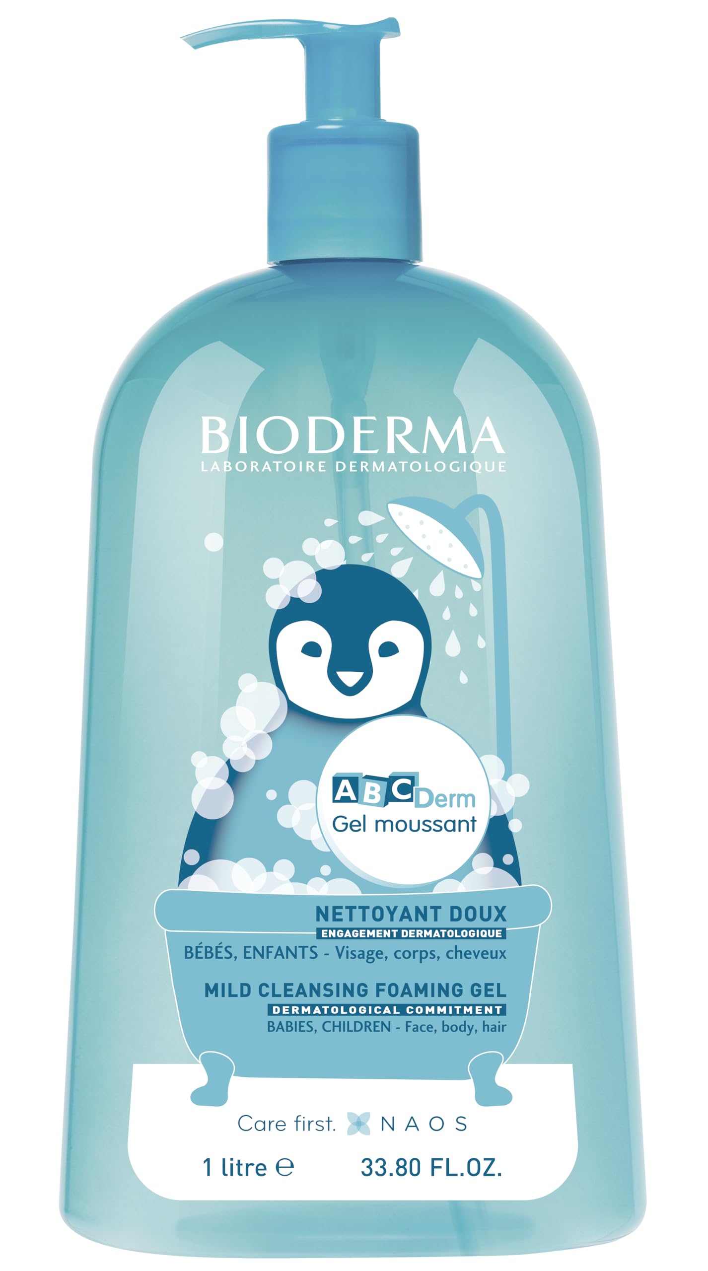 Bioderma ABCDerm Foaming Gel, Gentle Skin Cleanser and Moisturizing Body Wash for Babies and Children, 33.8 Fl Oz
