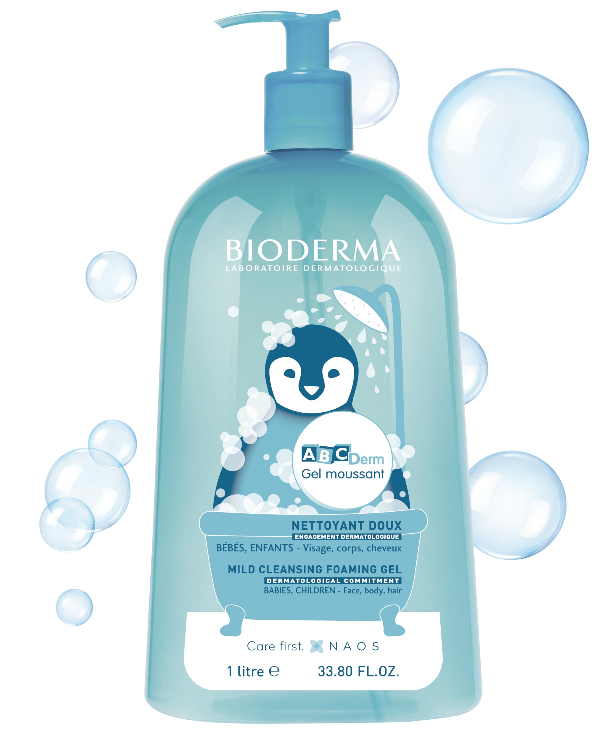 Bioderma ABCDerm Foaming Gel, Gentle Skin Cleanser and Moisturizing Body Wash for Babies and Children, 33.8 Fl Oz