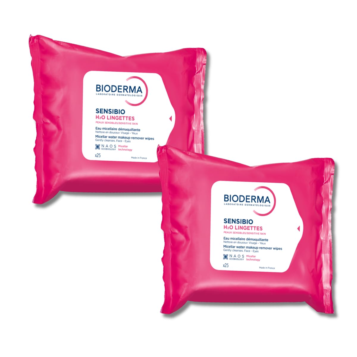 Bioderma - Sensibio H2O Wipes - Cleansing and Makeup Removing - Skin Soothing - for Sensitive Skin - 25 Wipes